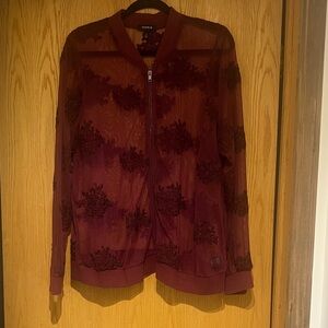 Torrid Burgundy Sheer Bomber Jacket